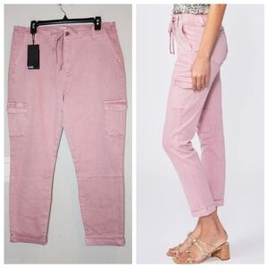 NWT PAIGE Stretch Denim Christy Pink Cargo Tapered High Rise Cuffed Pants. 33/16
